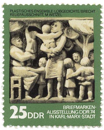 Briefmarkenausstellung DDR 1974 in Karl-Marx-Stadt - Plastisches Ensemble Lobgedichte / Brecht Reliefausschnitt M. Wetzel
