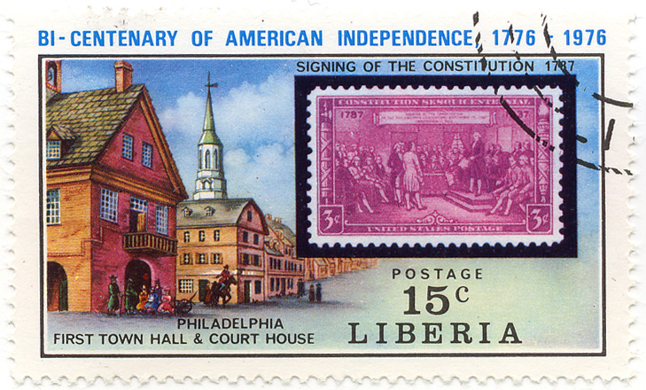 Bi-centenary of American Independence 1776-1976 - Signing of the constitution 1787 - Philadelphia - first town hall and court house
