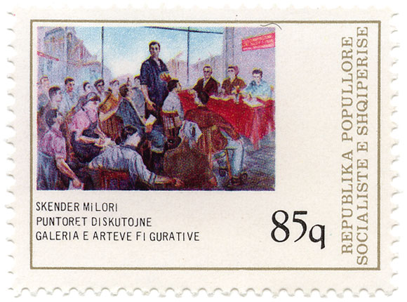 Republika popullore Socialiste e Shqiperise - Skender Milori - Puntoret diskutojne - Galeria e arteve Figurative