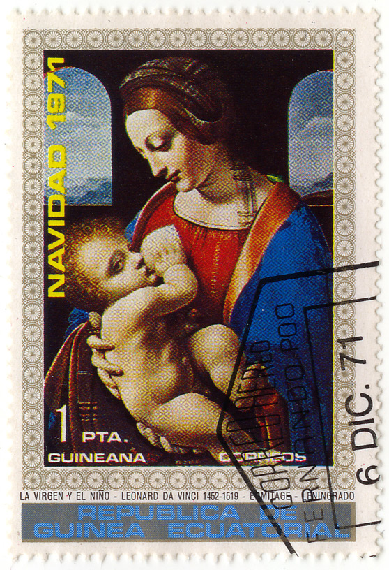 Navidad 1971 - La virgen y el niÃ±o - Leonard da Vinci 1452-1519 - Erimitage - Leningrado